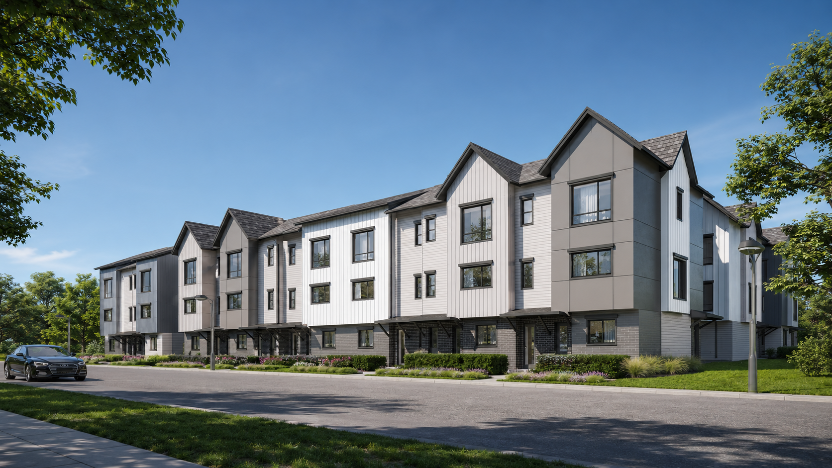 Antares townhomes viewed from across the street